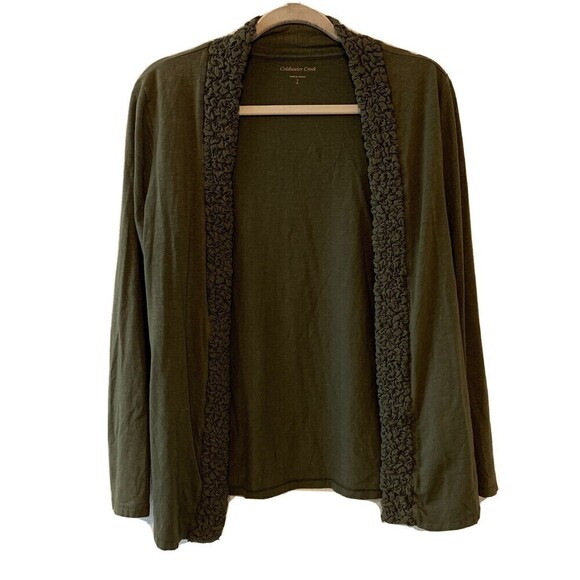 Coldwater Creek Womens Size Small Green Open Front Cardigan Cotton Blend Sweater - Picture 1 of 6
